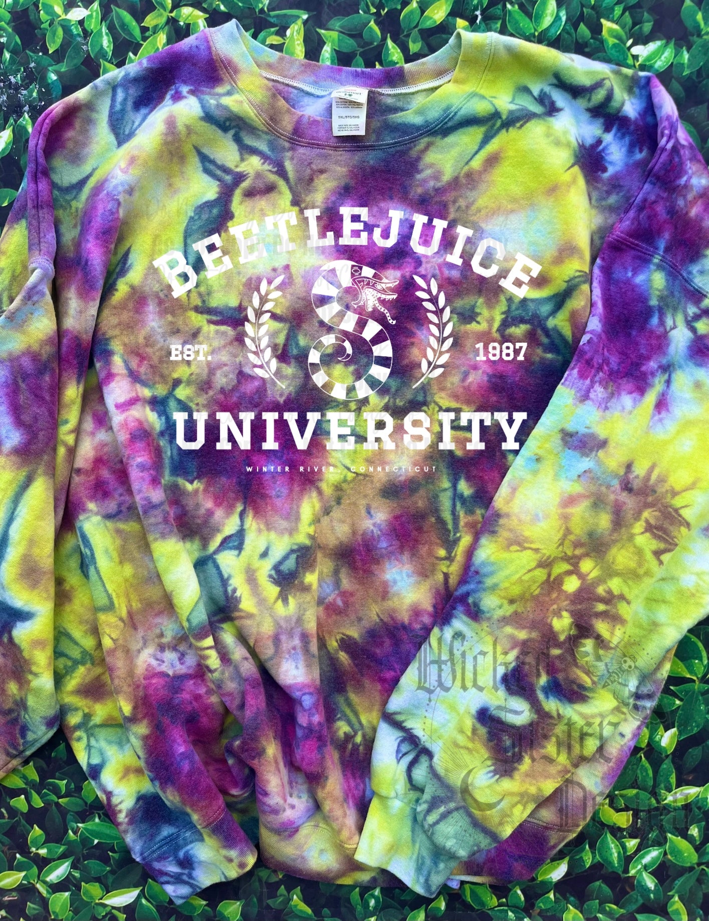 Beetlejuice University Ice Dye Crewneck